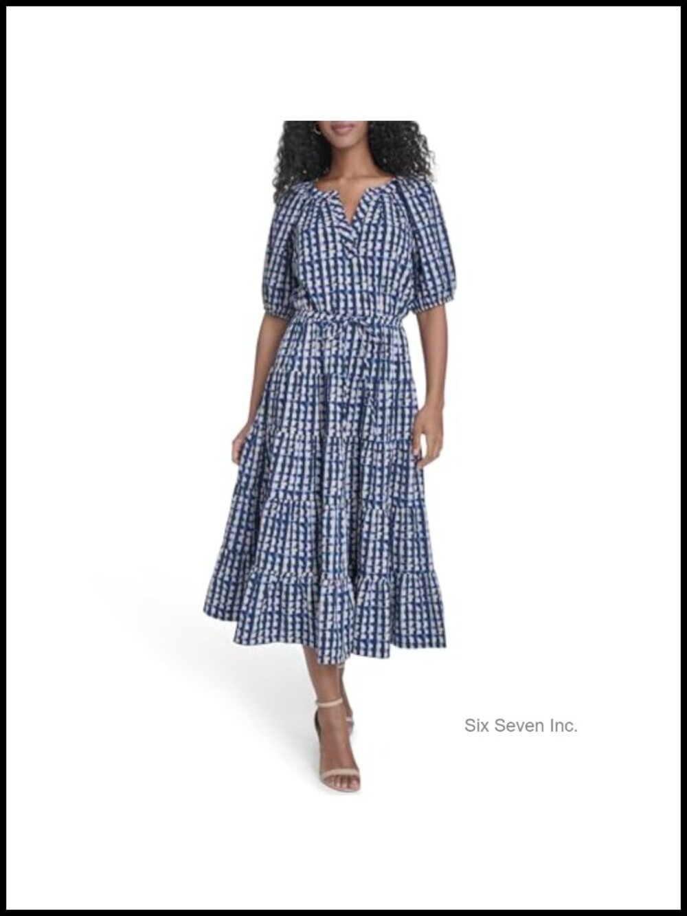 Calvin Klein Puff Sleeve Commuter Tiered Maxi Dress A-Line V-Neck
